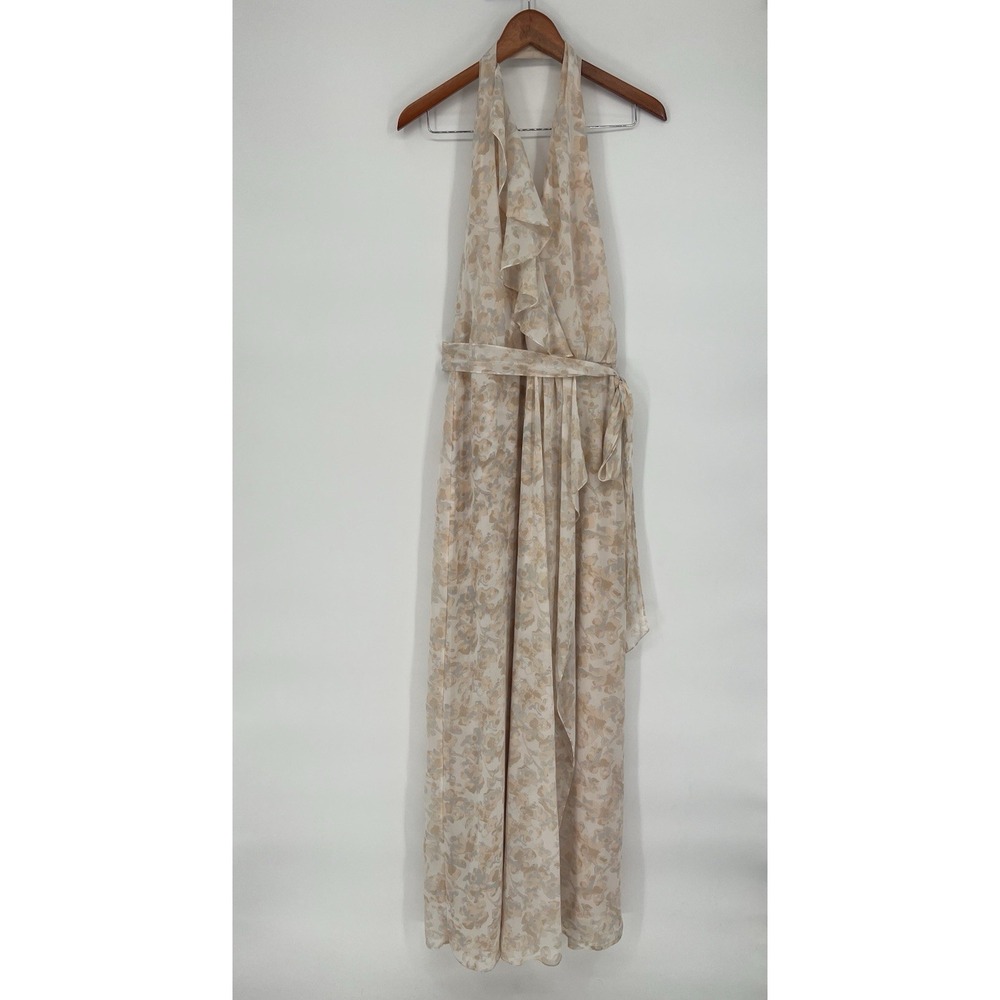 Nouvelle Amsale FLORAL Ruffle Halter Chiffon Maxi Dress Size M NEW